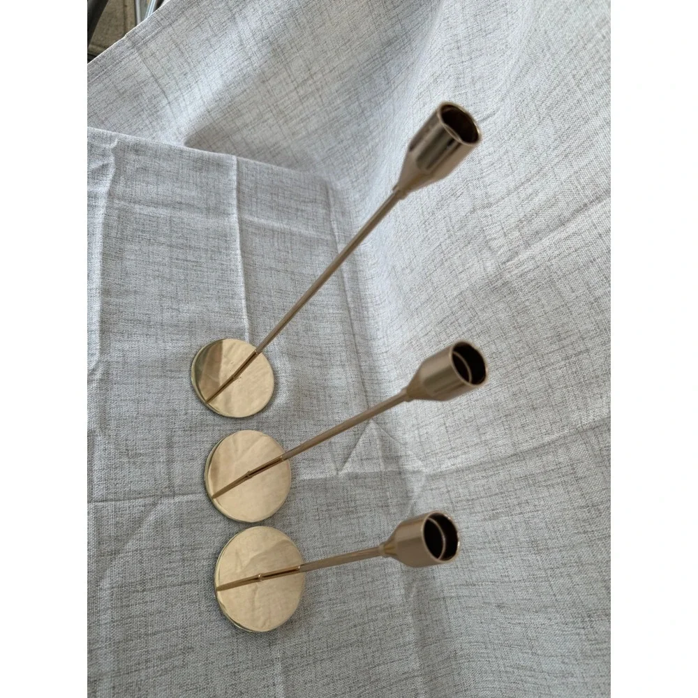 Set of 3 Gold Metal Taper Candle Holders